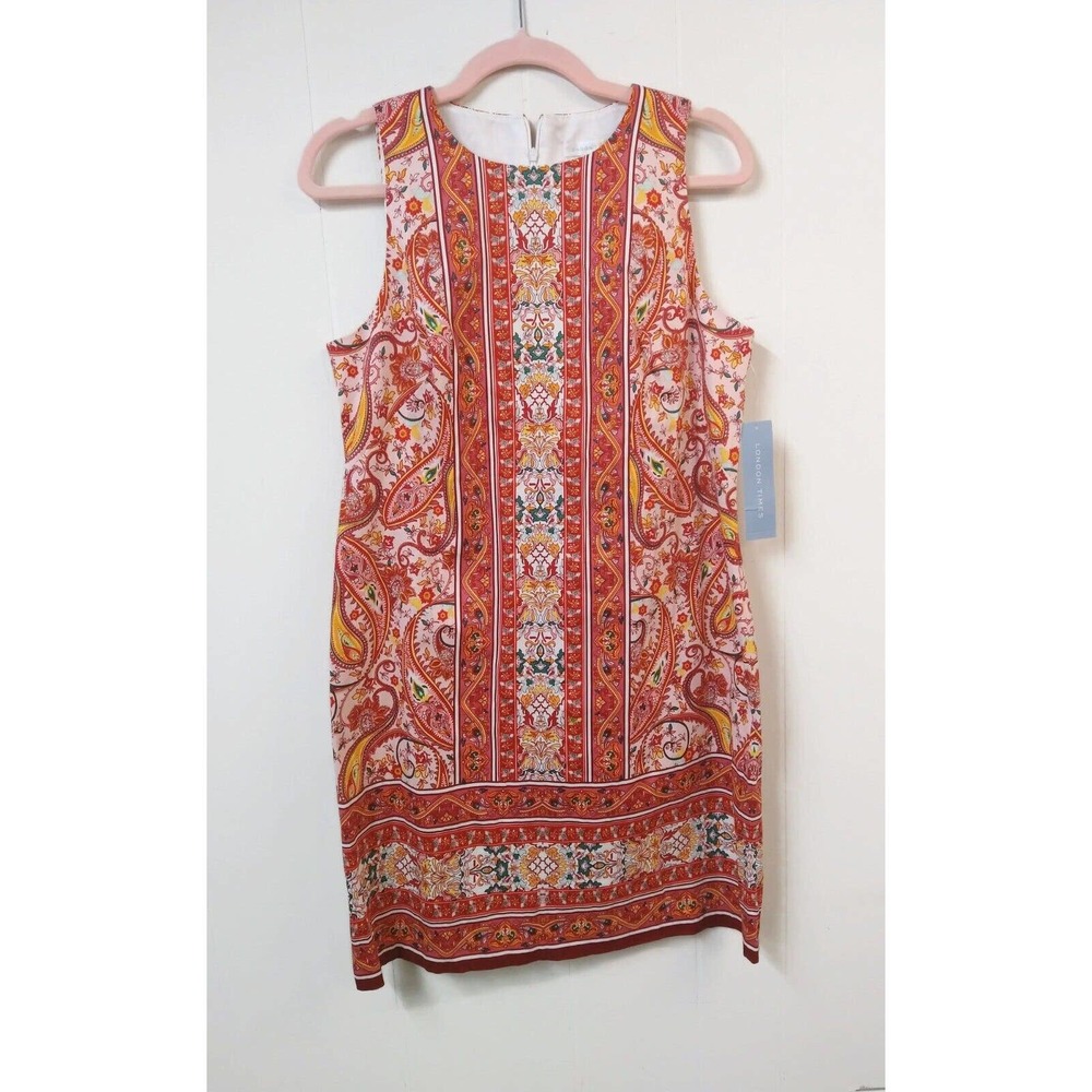 London Times NWoT WM 10 Sheath Paisley Floral Orange Pink Yellow